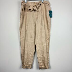 Lauren Ralph Lauren Linen Pants Tan Womens 8 Coastal Cottagecore Preppy Tie Belt